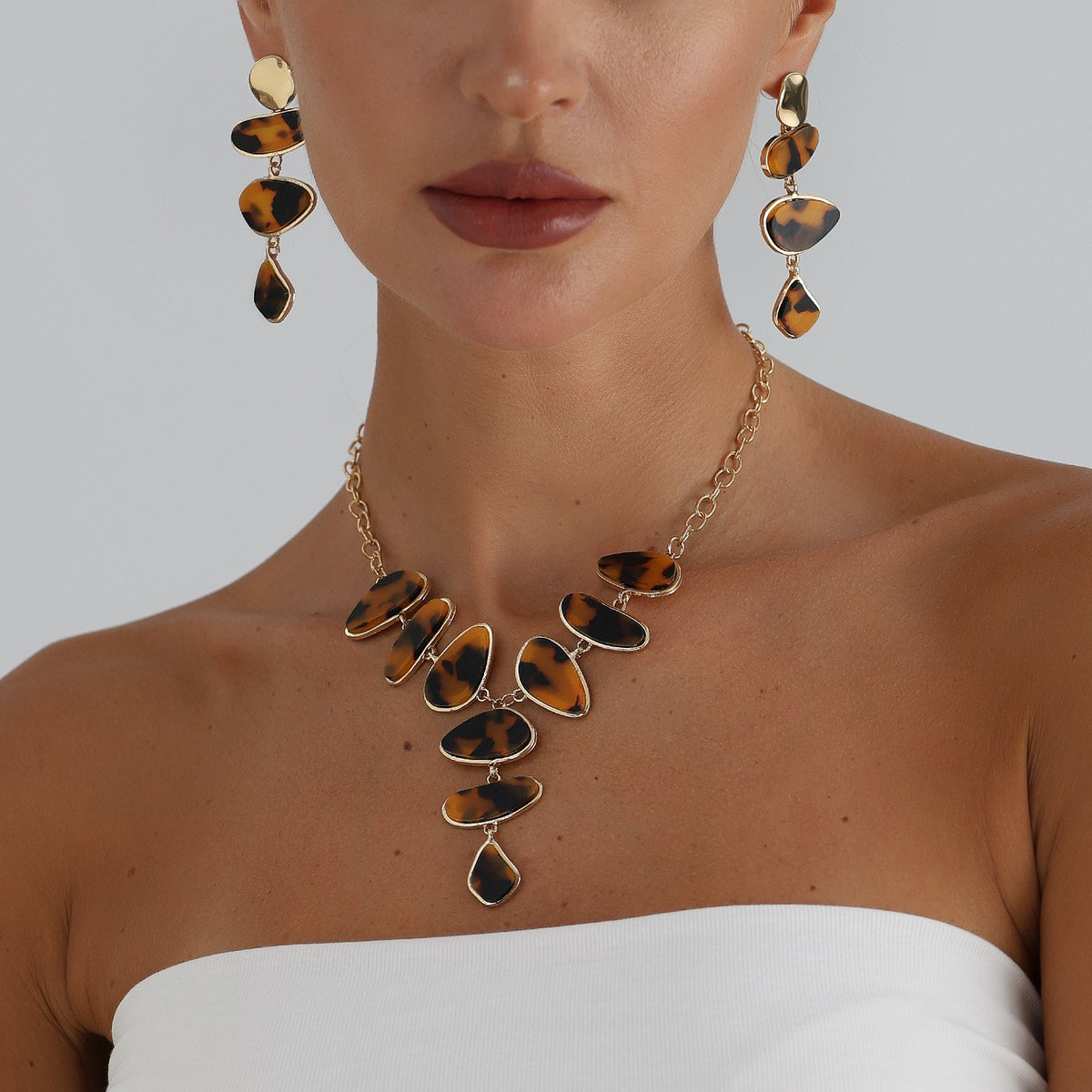 Tortoise Shell Cascade Necklace & Earring Set