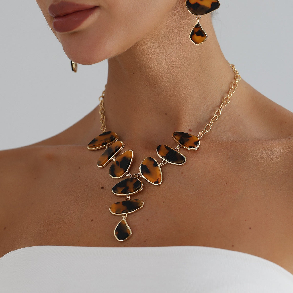 Tortoise Shell Cascade Necklace & Earring Set
