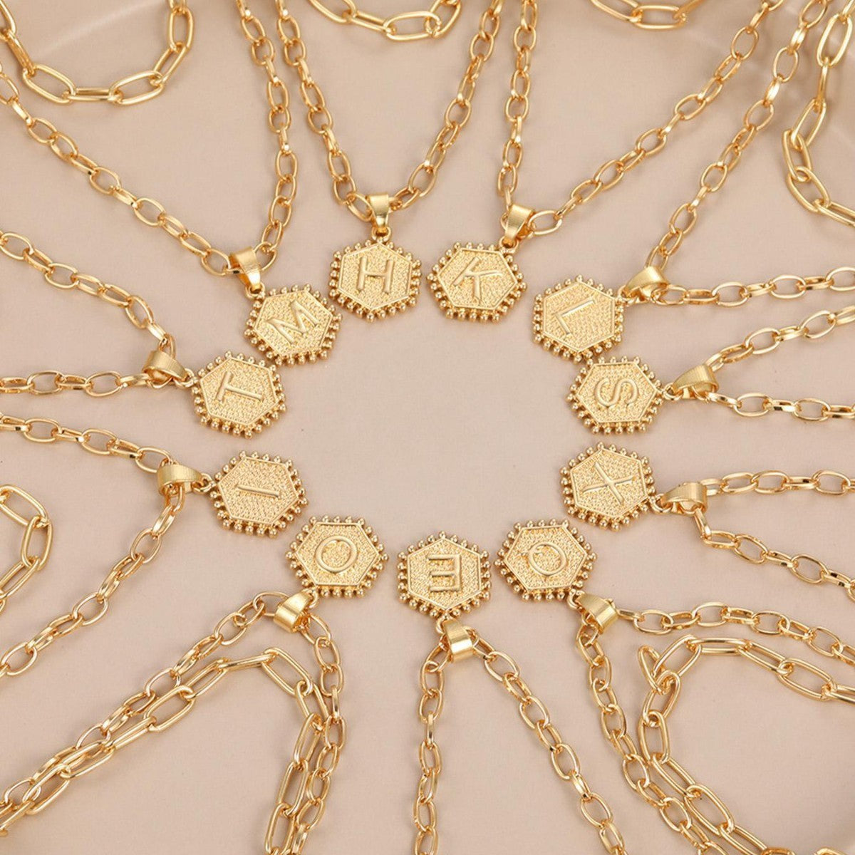Hexagon Initial Paperclip Layered Necklace