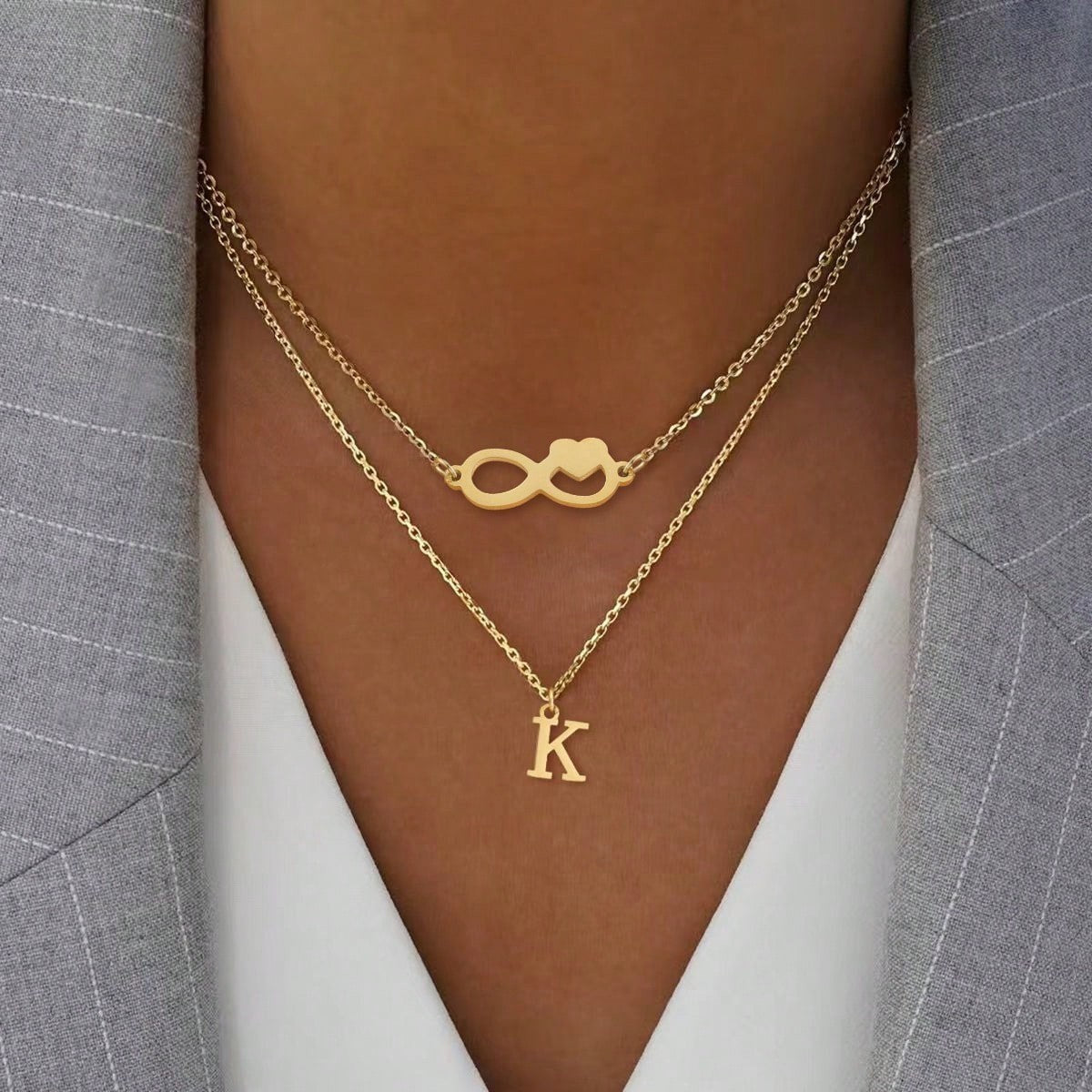 Infinity & Initial Layered Necklace