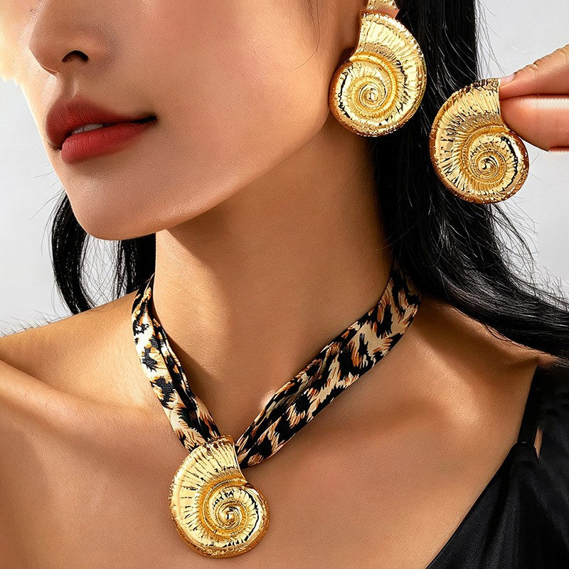 Spiral Shell & Leopard Print Jewelry Set