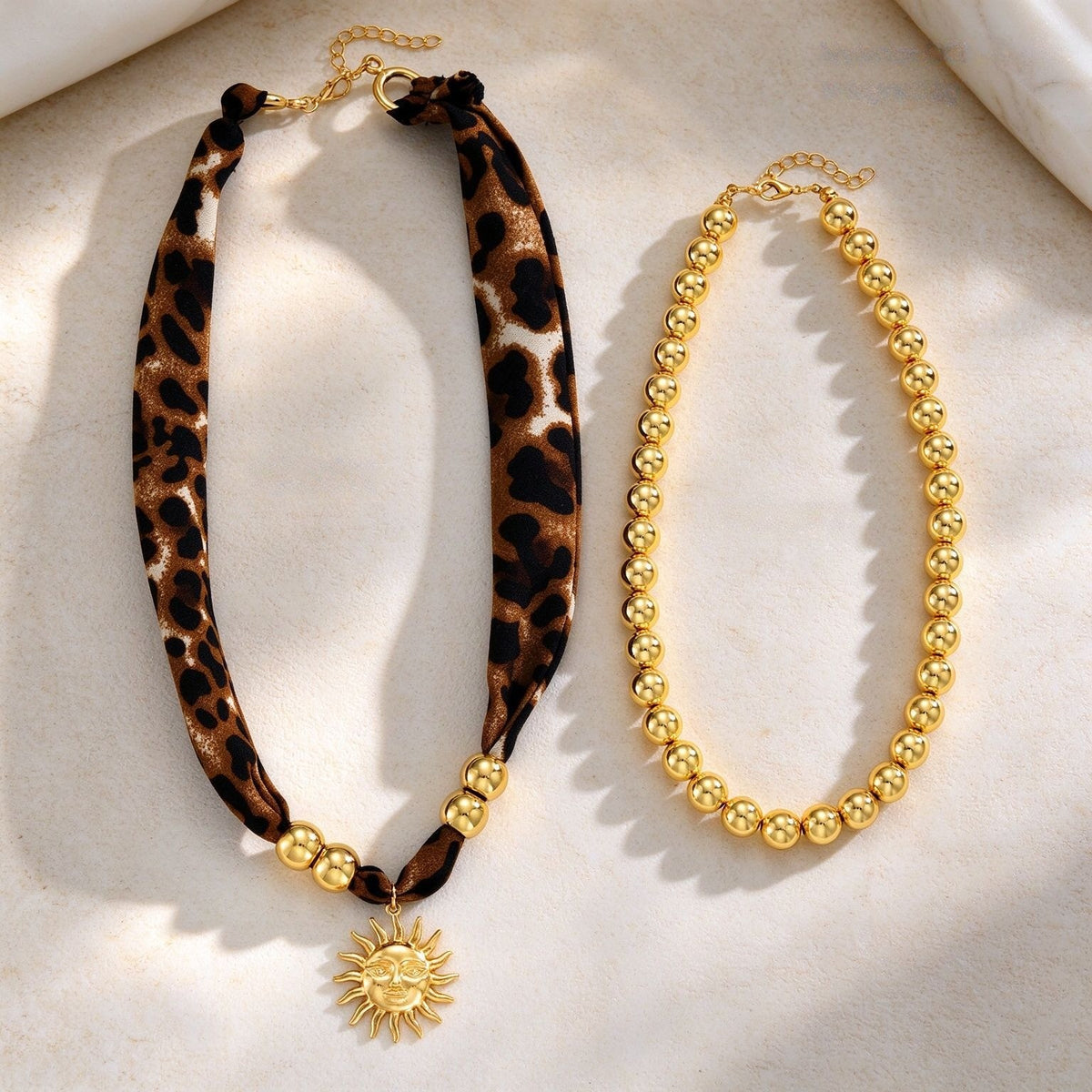 Leopard Print Beaded Sun Necklace Set
