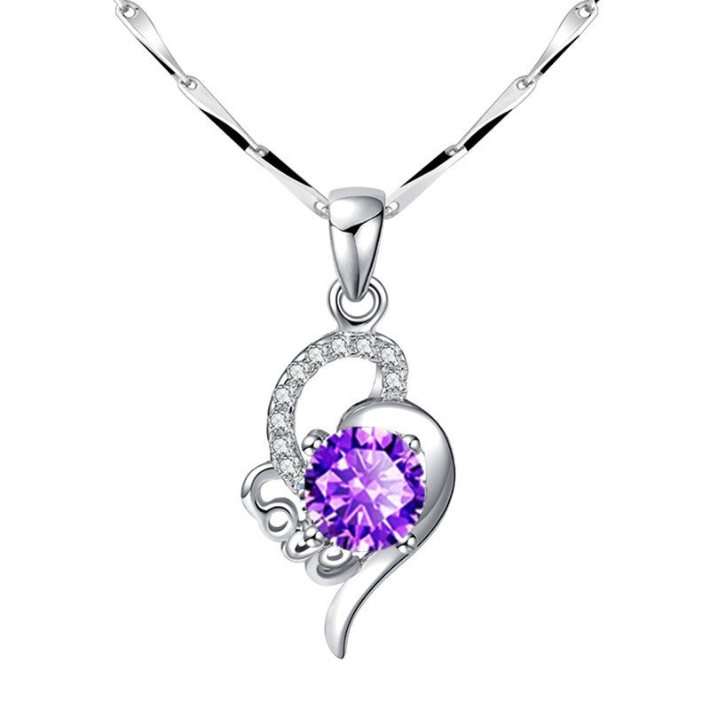 Crystal Heart & Curve Pendant Necklace