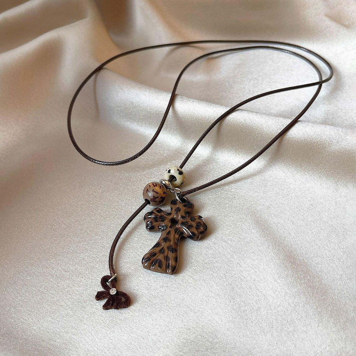 Leopard Cross Lariat Necklace