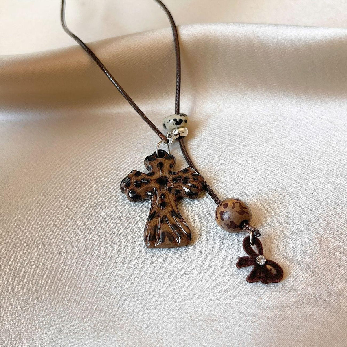 Leopard Cross Lariat Necklace