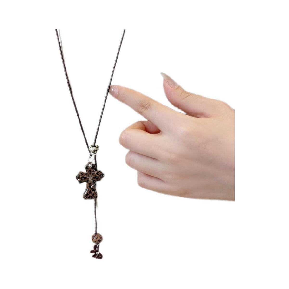 Leopard Cross Lariat Necklace