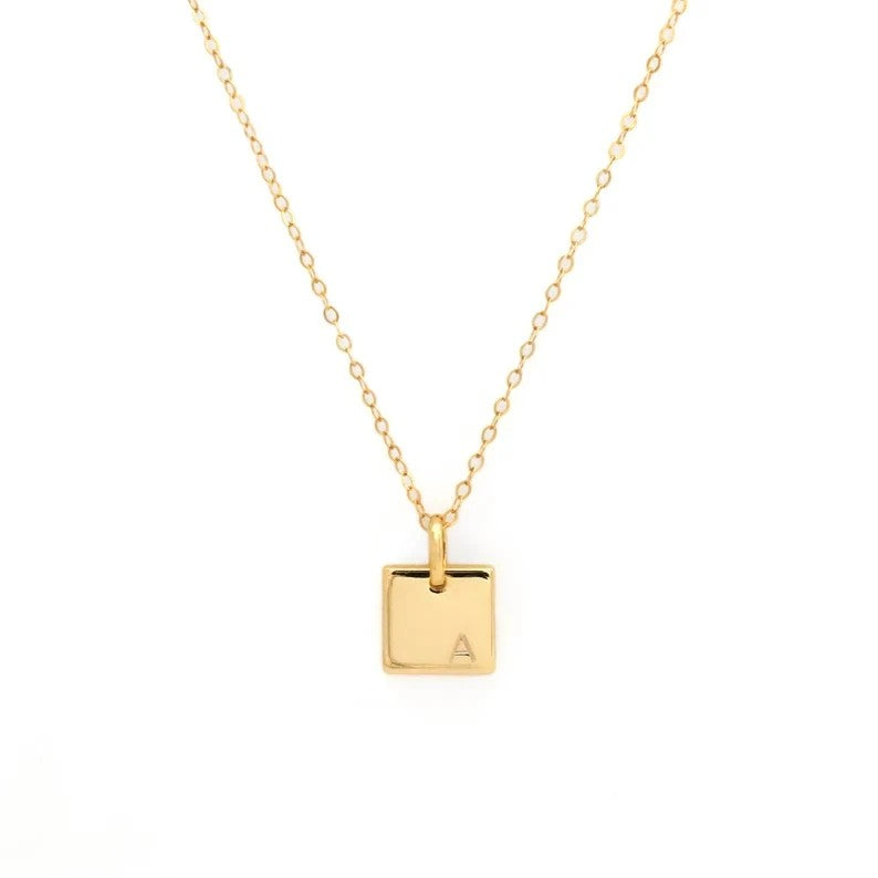Engraved Square Initial Necklace