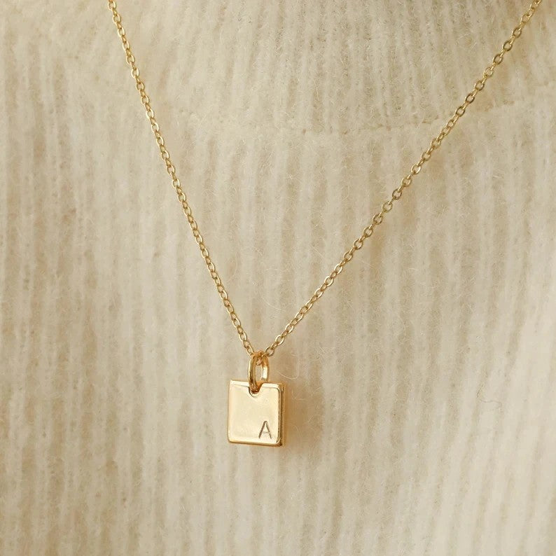 Engraved Square Initial Necklace