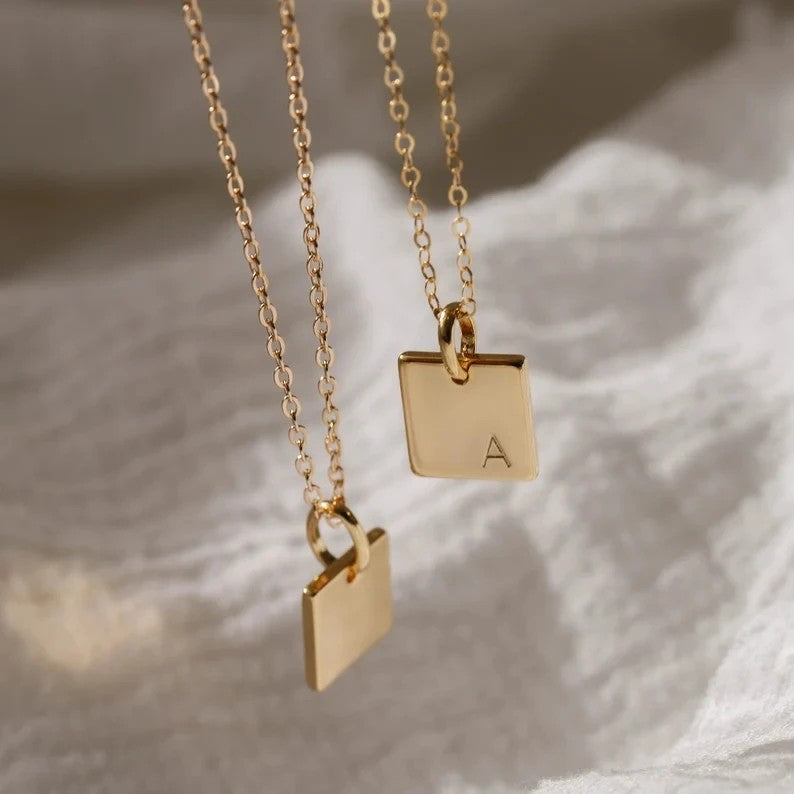 Engraved Square Initial Necklace