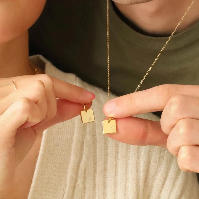 Engraved Square Initial Necklace