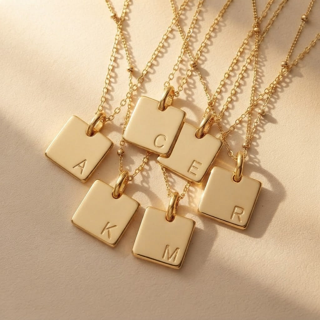 Engraved Square Initial Necklace