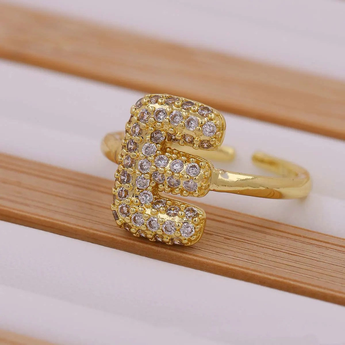 Crystal Letter Open Ring