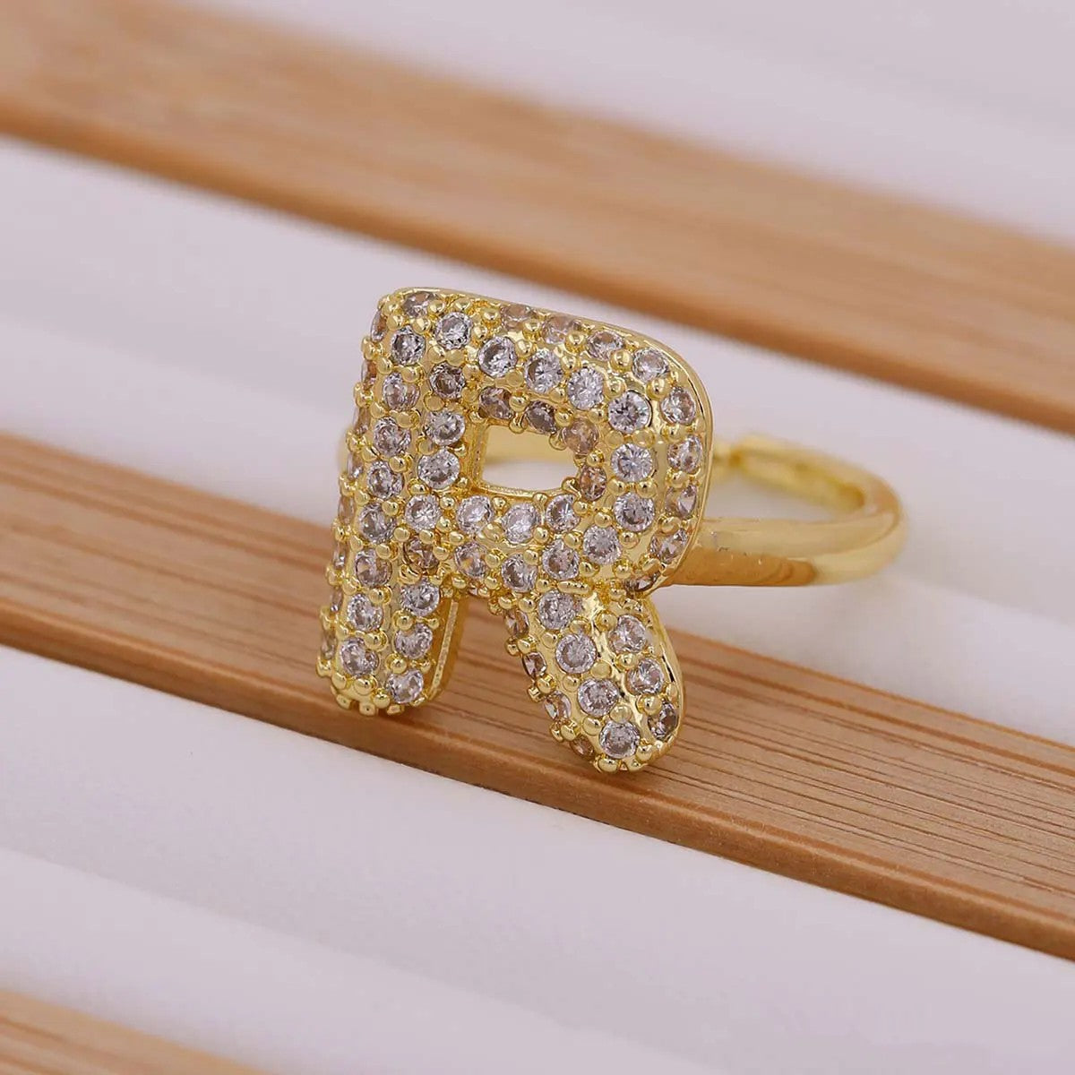 Crystal Letter Open Ring