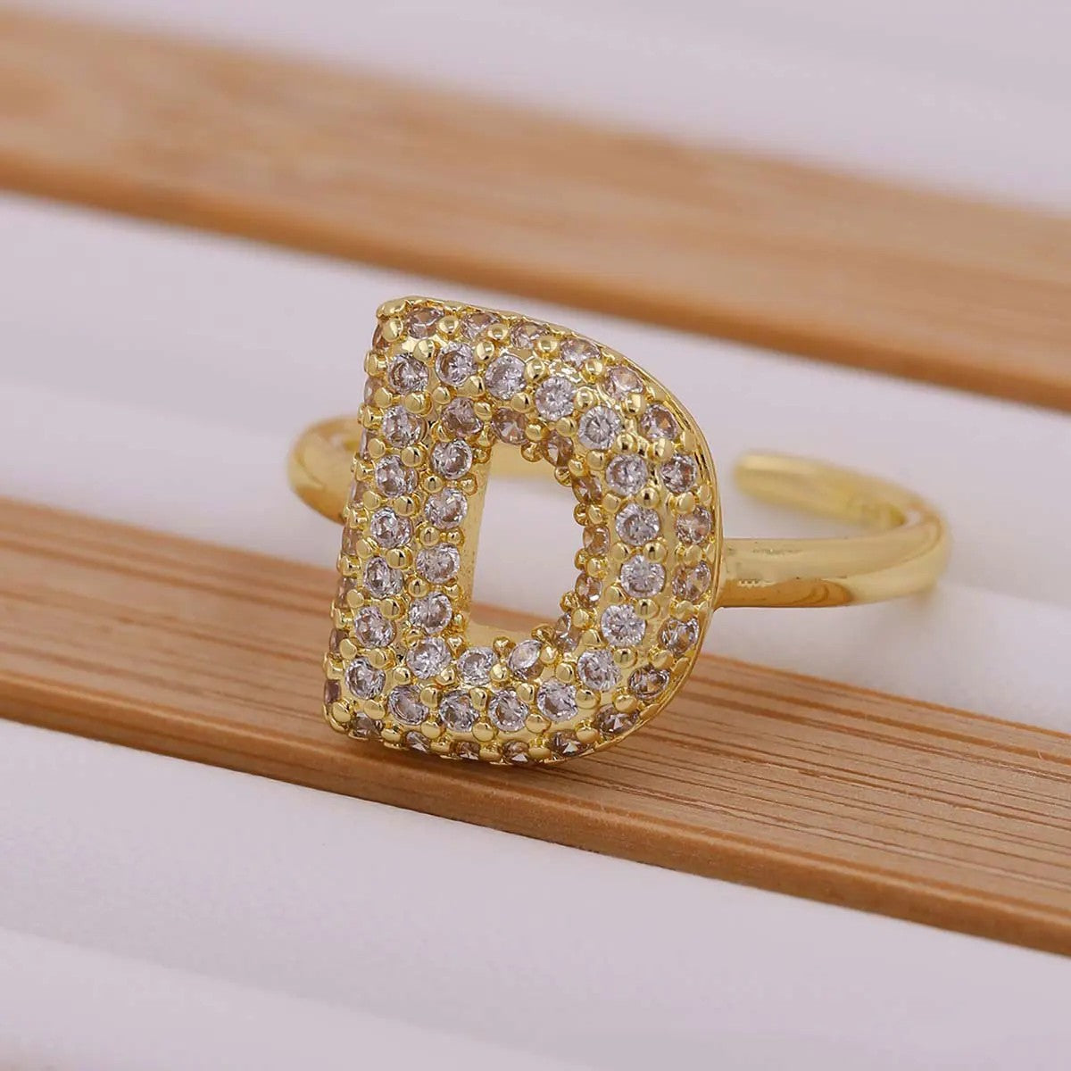 Crystal Letter Open Ring