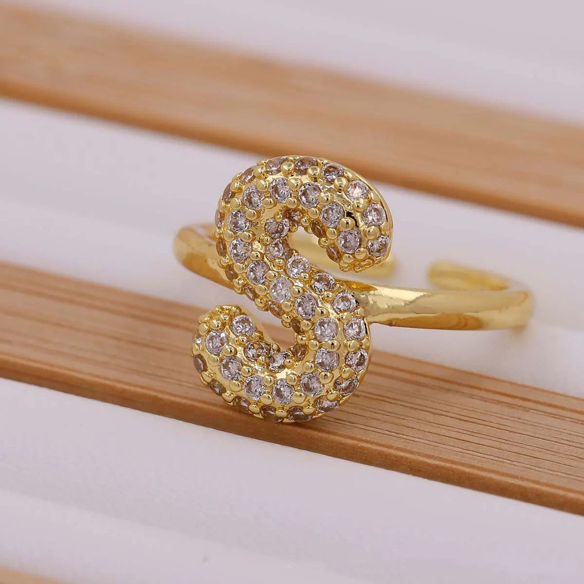 Crystal Letter Open Ring