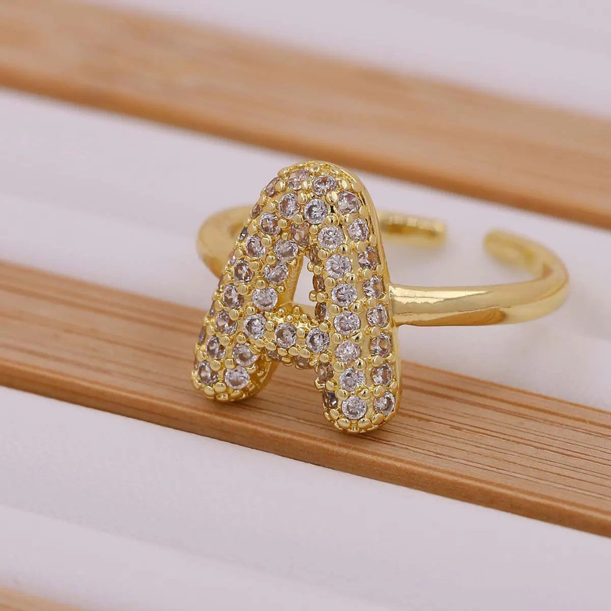 Crystal Letter Open Ring