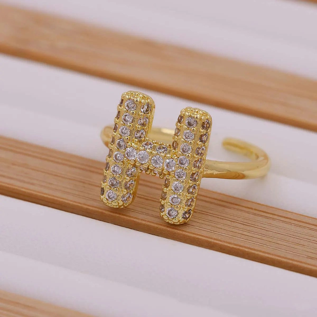 Crystal Letter Open Ring