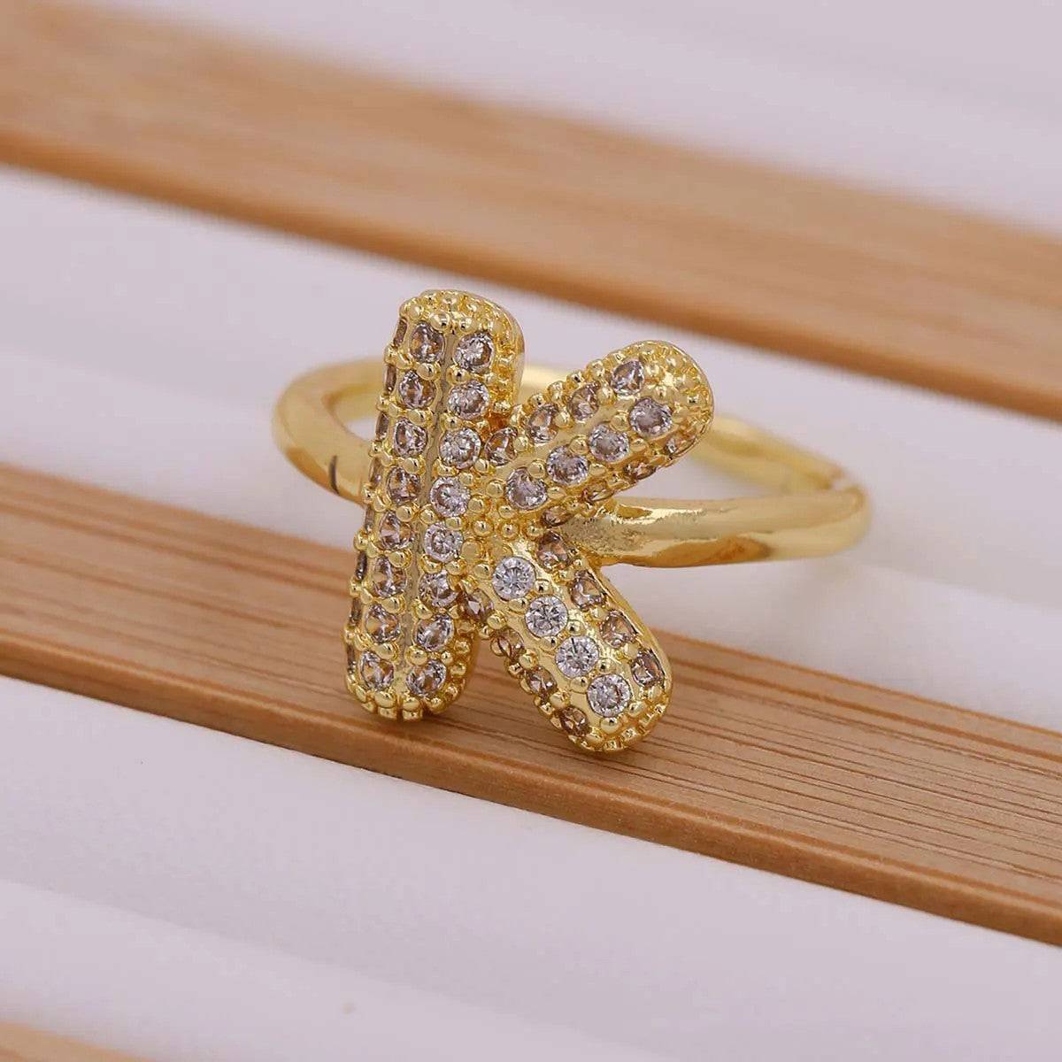 Crystal Letter Open Ring