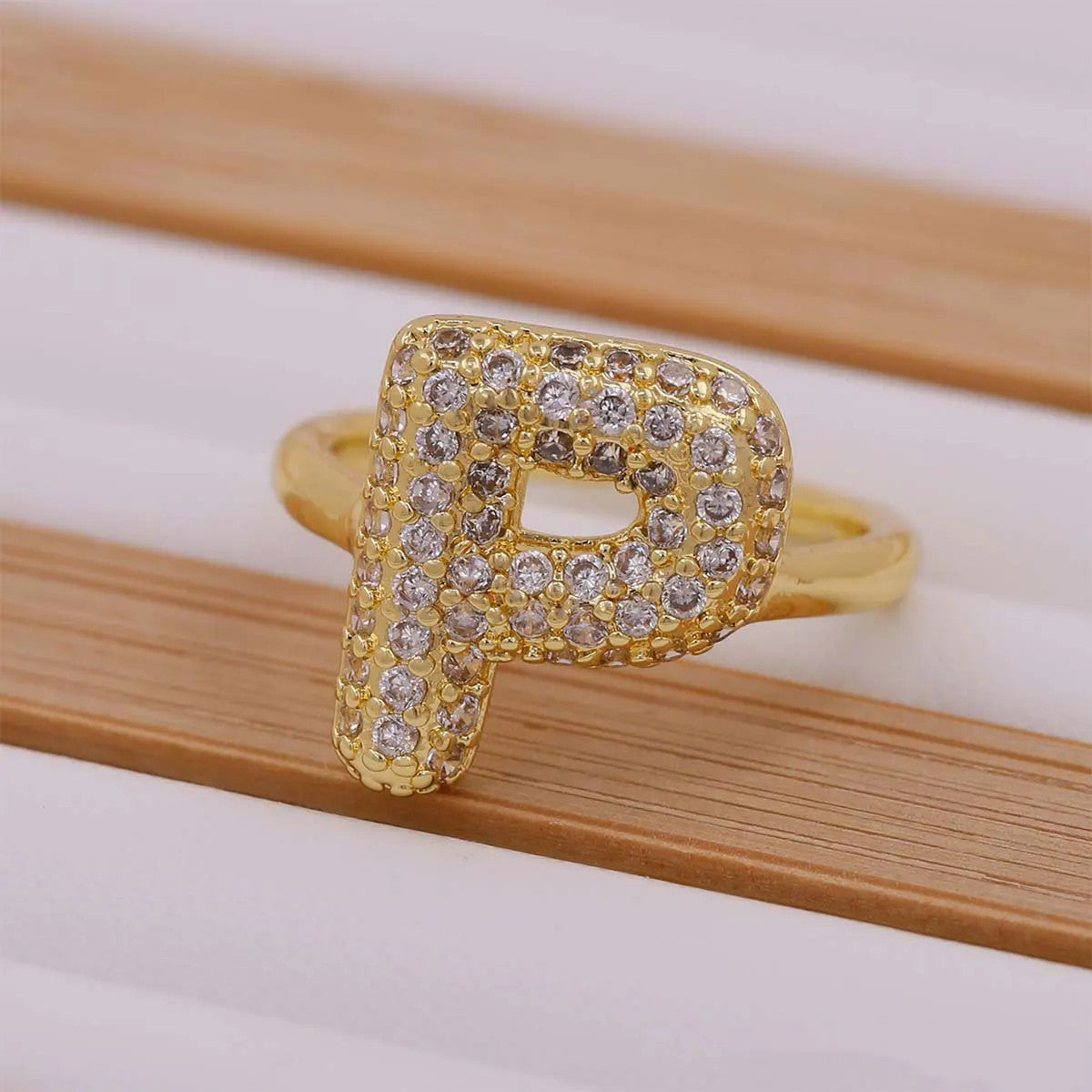 Crystal Letter Open Ring