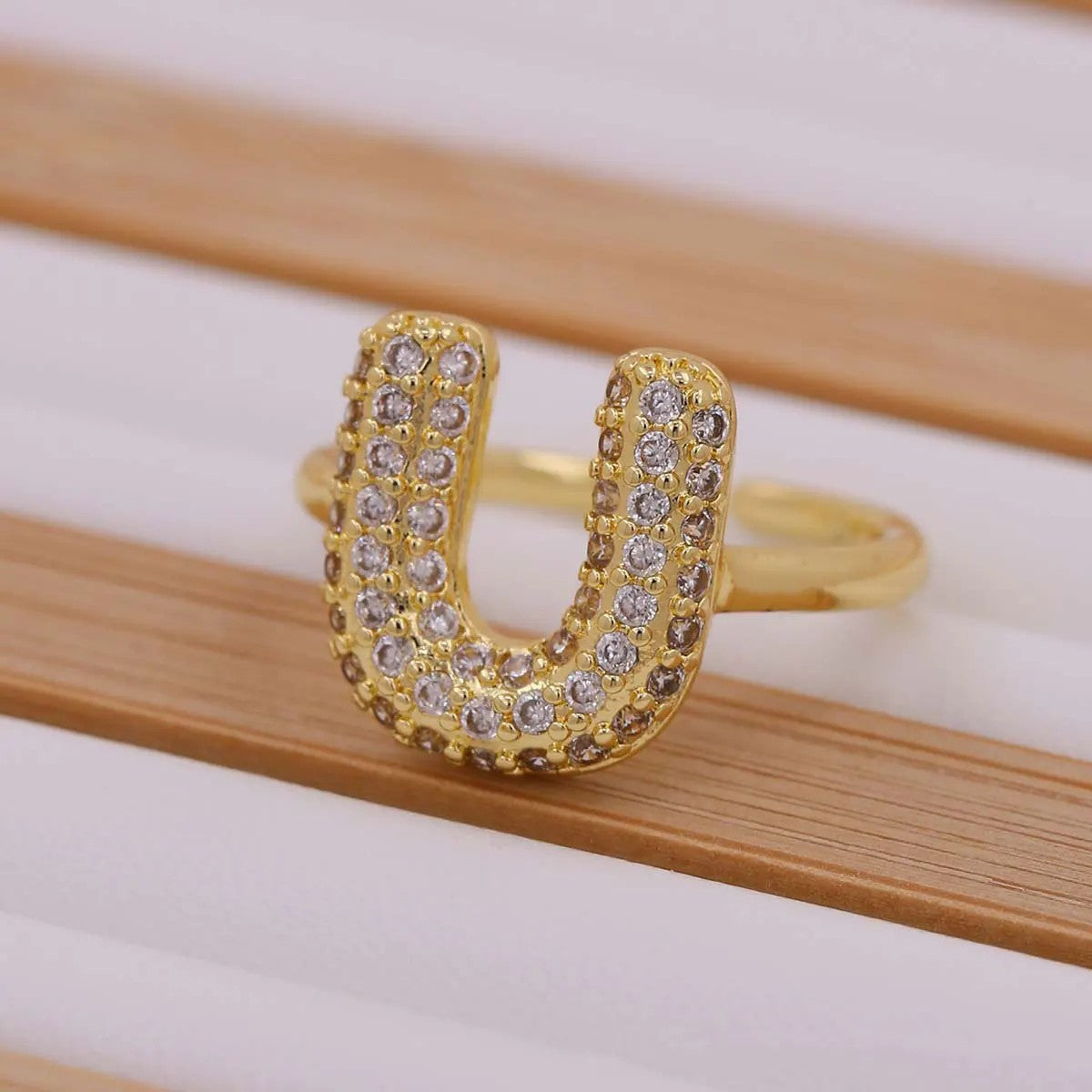 Crystal Letter Open Ring