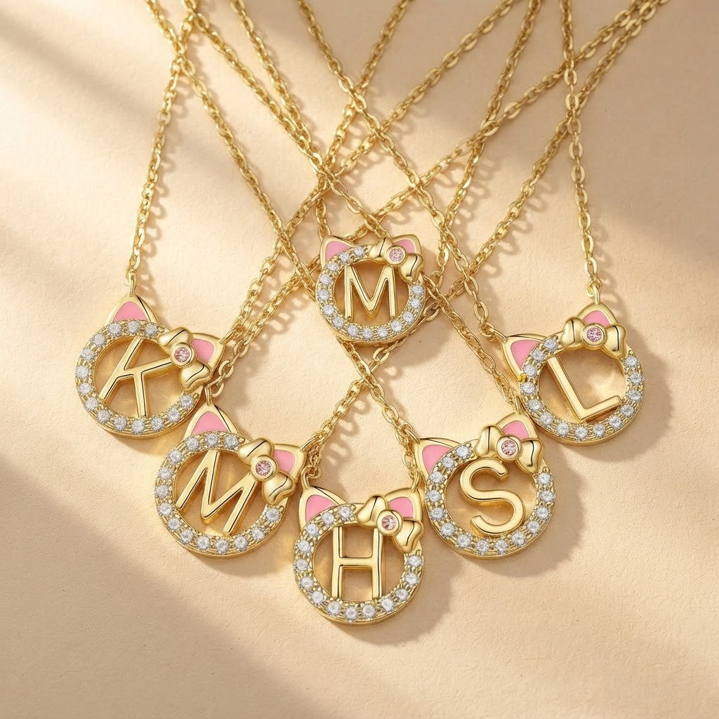 Cat Initial Pendant Necklace