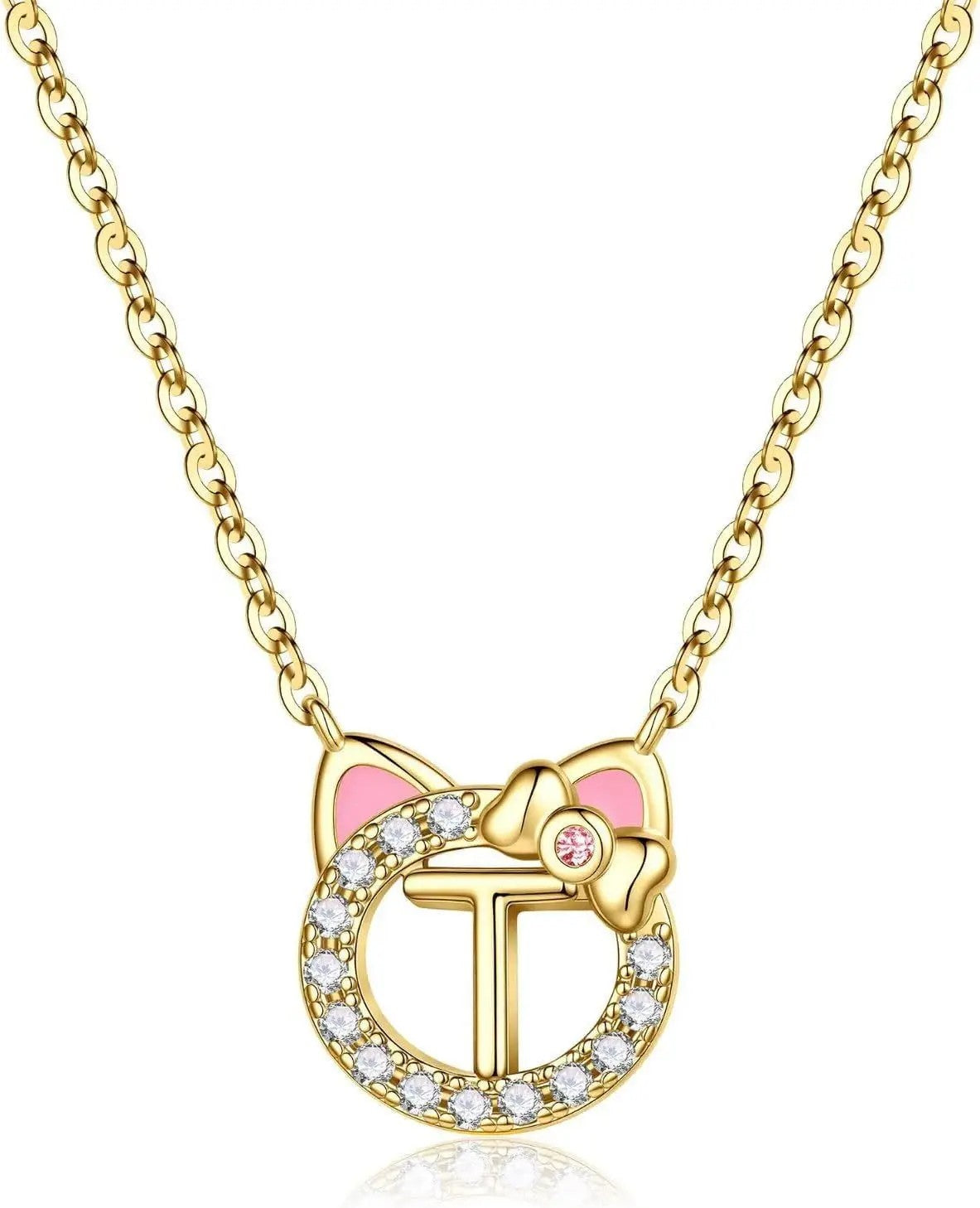 Cat Initial Pendant Necklace