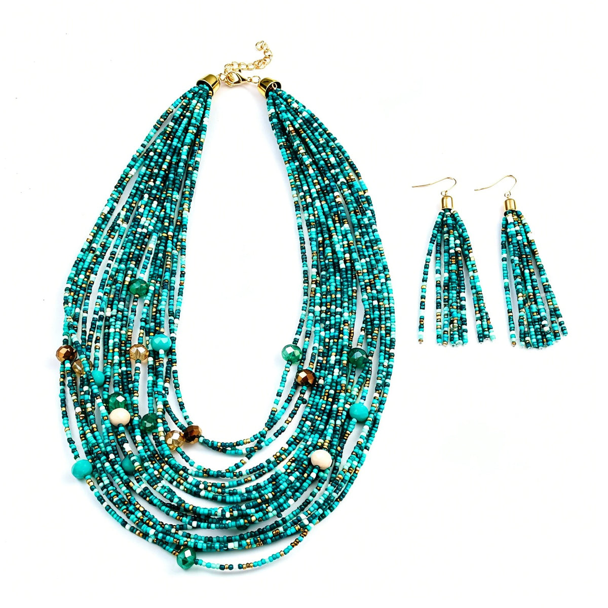 Turquoise Multi-Strand Bead Jewelry Set