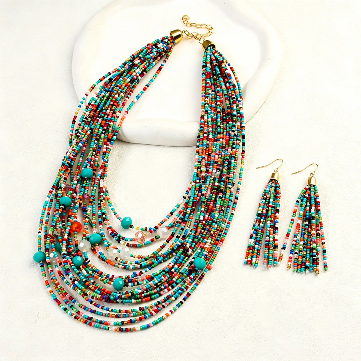 Turquoise Multi-Strand Bead Jewelry Set