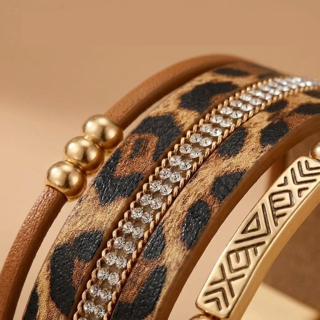 Leopard Crystal Wrap Bracelet