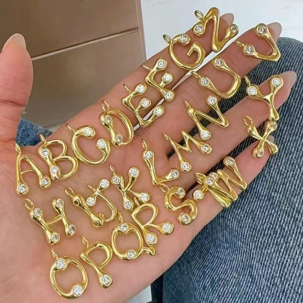Zircon Inlaid Initial Letter Necklace