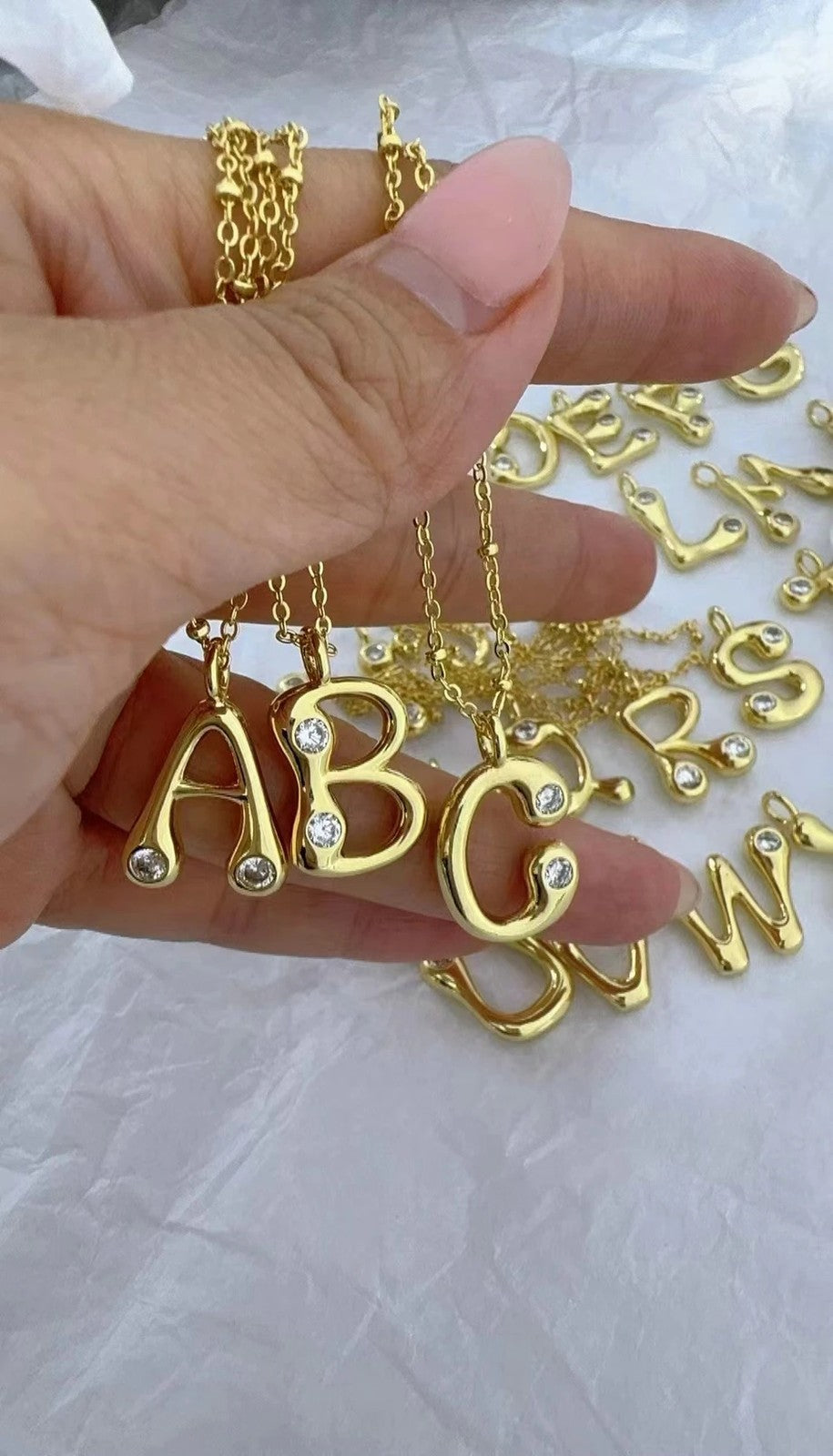Zircon Inlaid Initial Letter Necklace