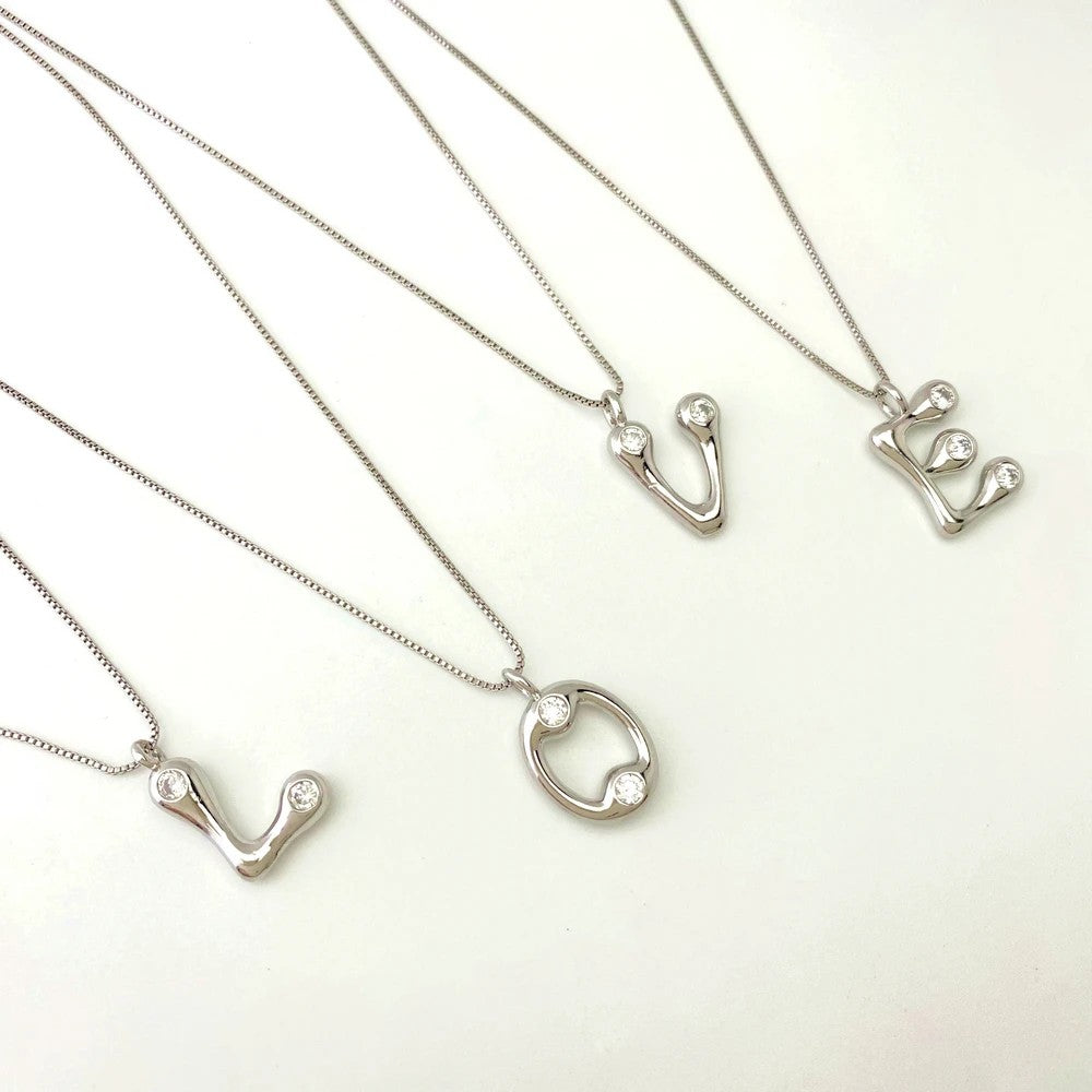 Zircon Inlaid Initial Letter Necklace