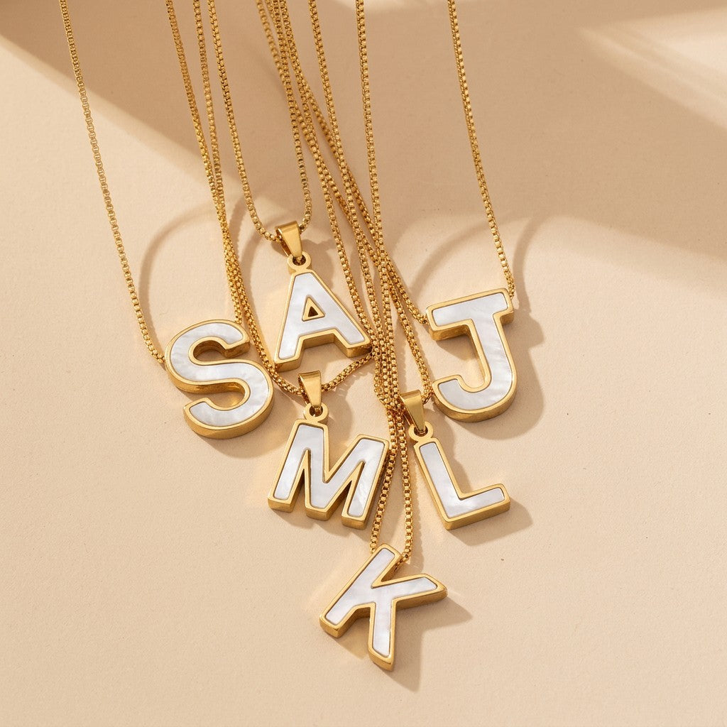 Enamel Initial Letter Necklace