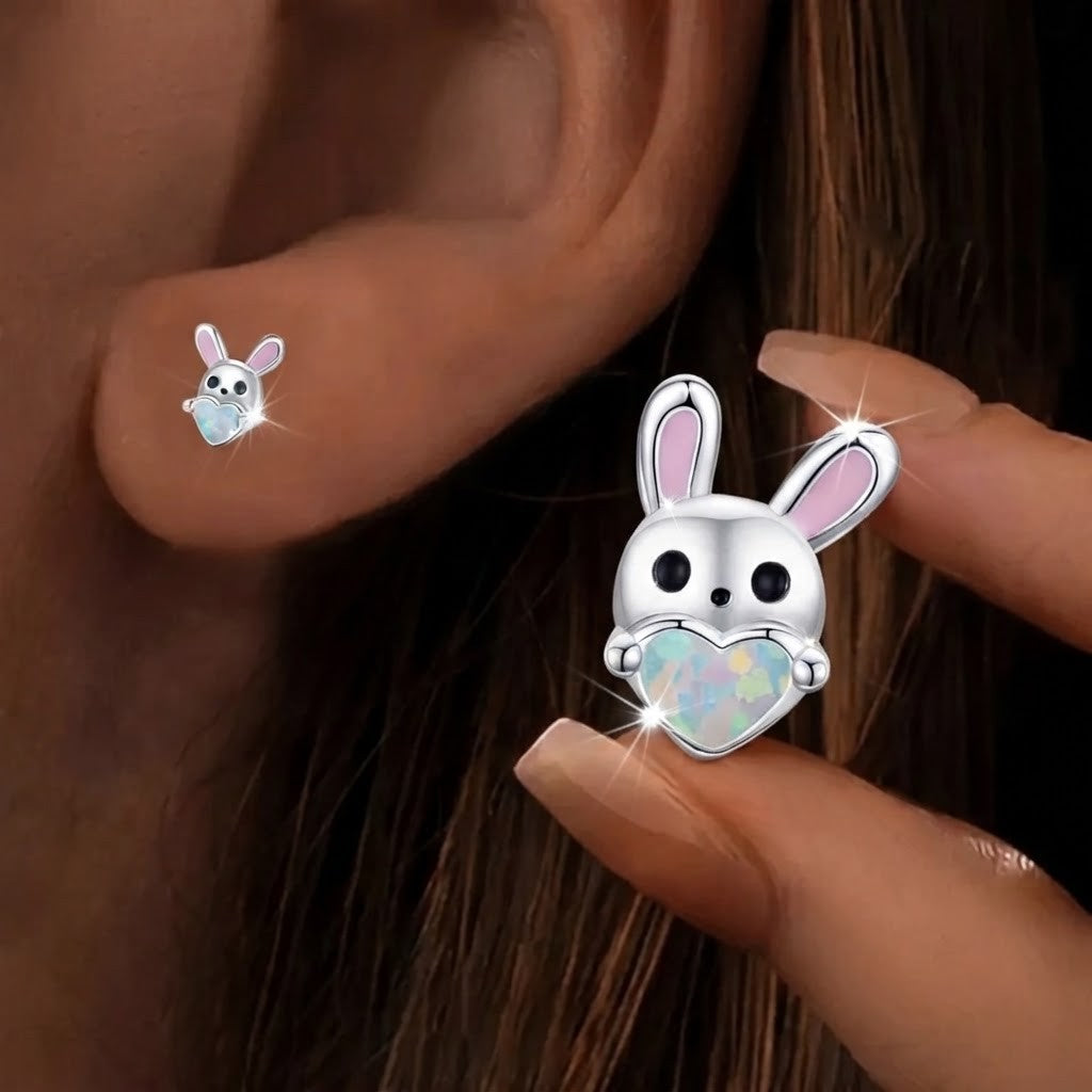 Rabbit Heart Opal Stud Earrings