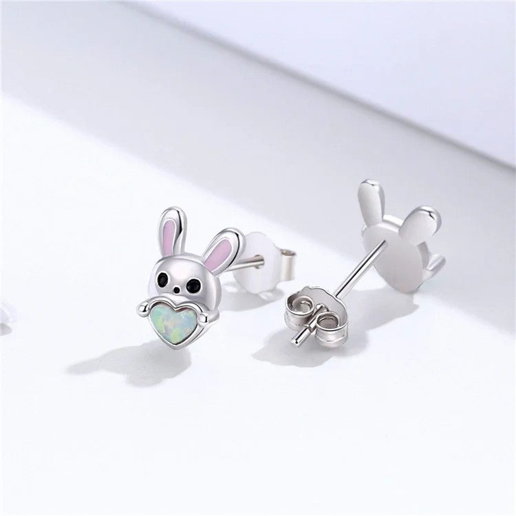 Rabbit Heart Opal Stud Earrings