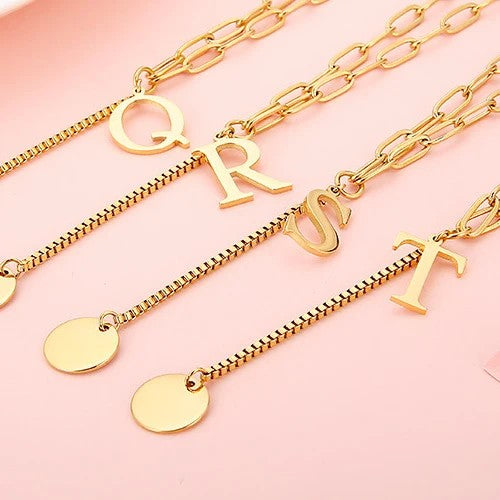 Initial Letter Box Chain Necklace