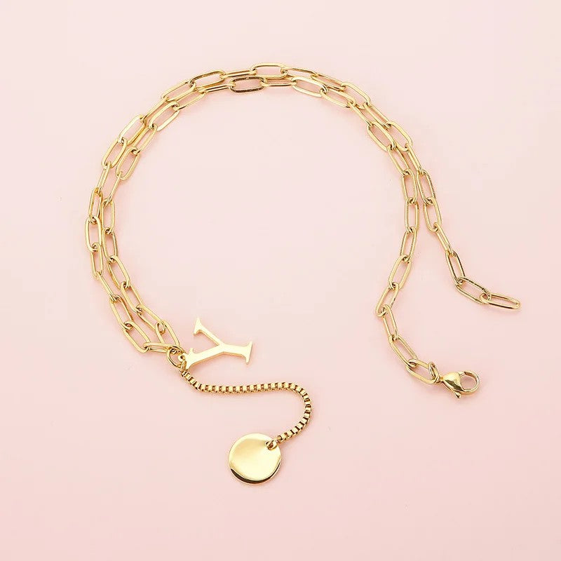 Initial Letter Box Chain Necklace