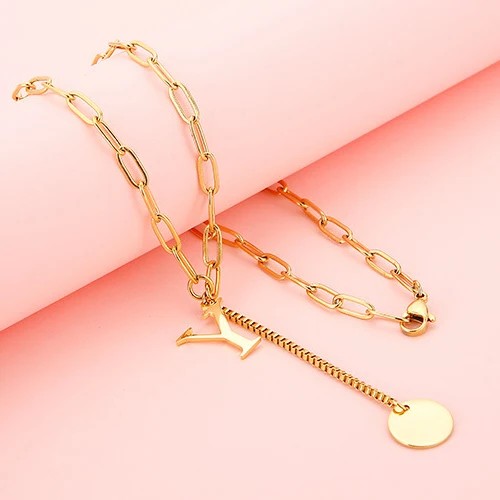 Initial Letter Box Chain Necklace