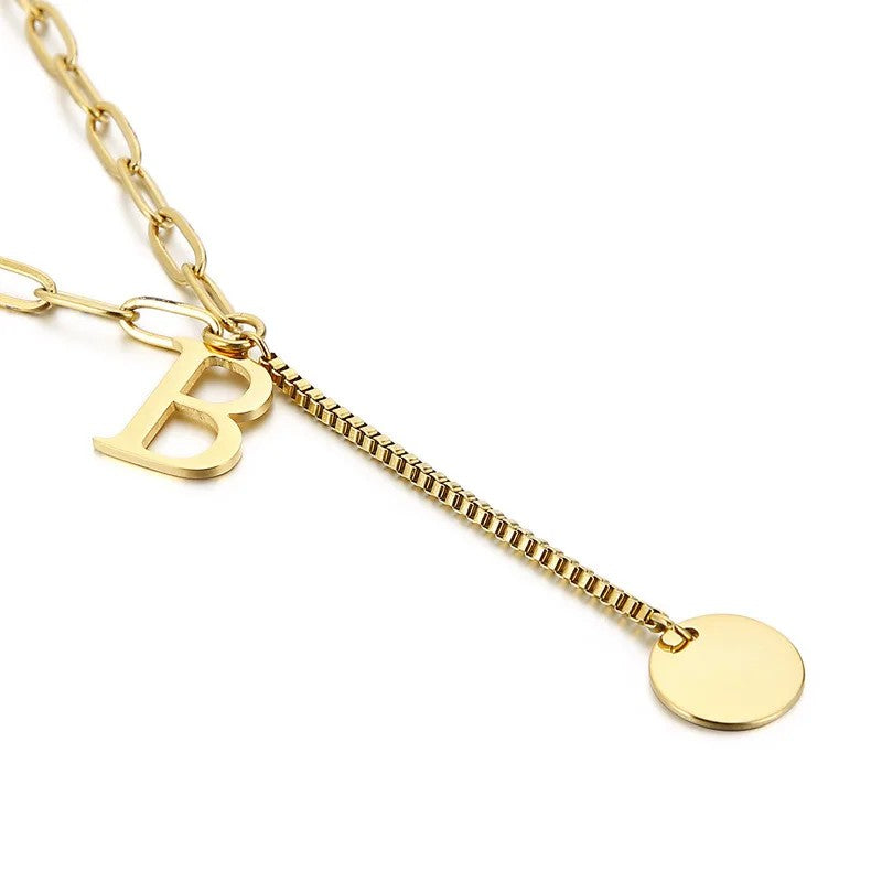 Initial Letter Box Chain Necklace
