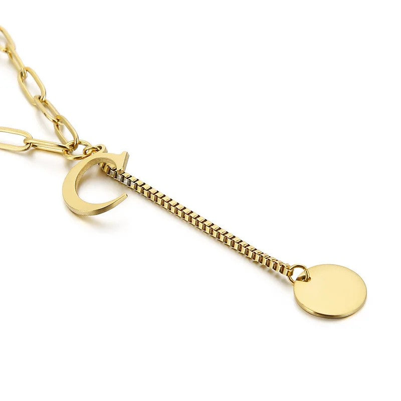 Initial Letter Box Chain Necklace
