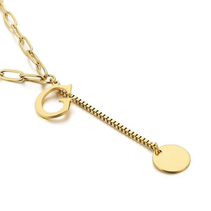 Initial Letter Box Chain Necklace