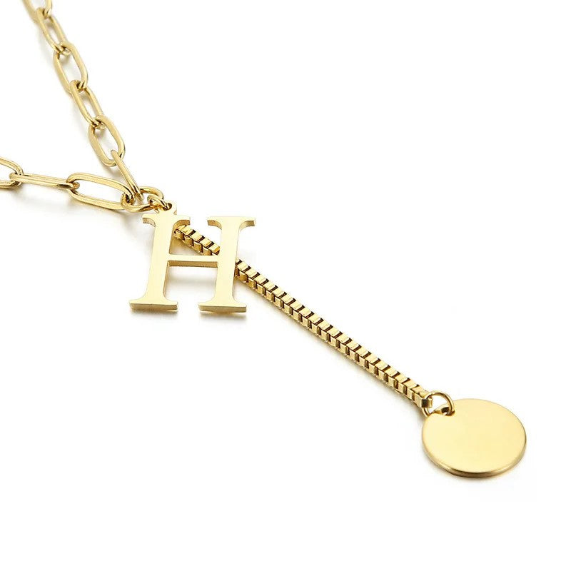 Initial Letter Box Chain Necklace