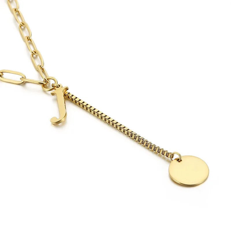 Initial Letter Box Chain Necklace