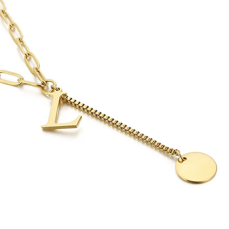 Initial Letter Box Chain Necklace