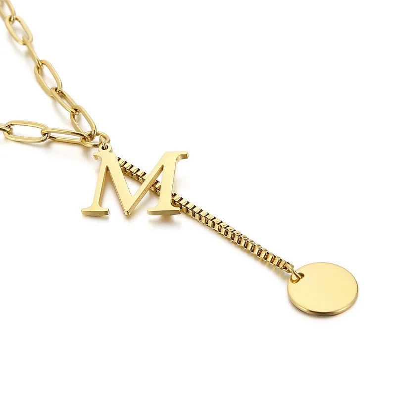 Initial Letter Box Chain Necklace