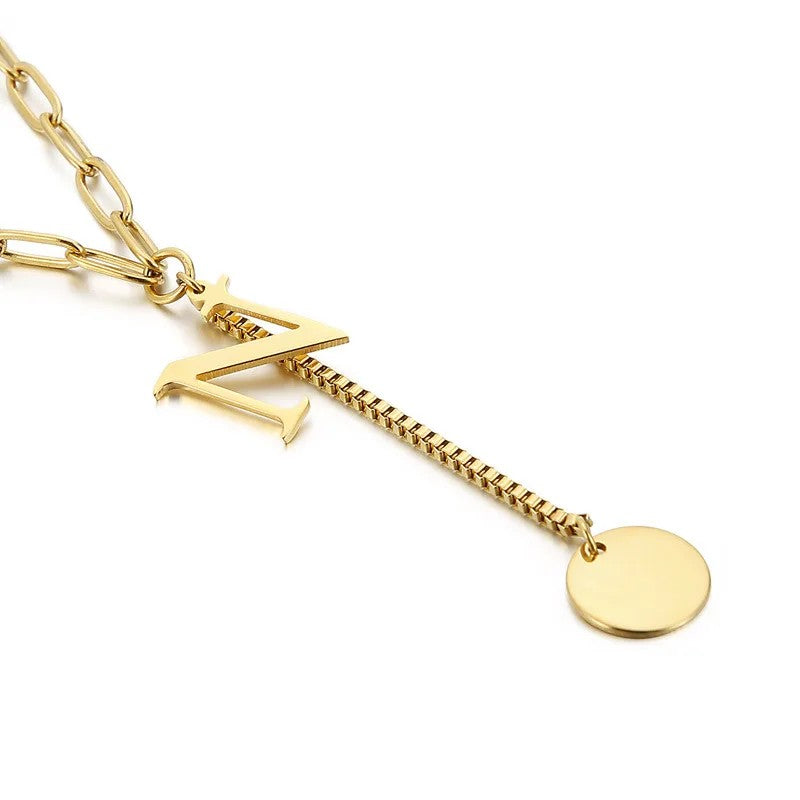 Initial Letter Box Chain Necklace