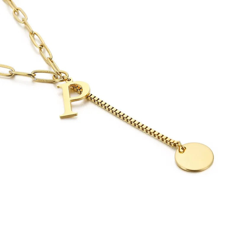 Initial Letter Box Chain Necklace