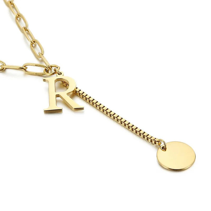 Initial Letter Box Chain Necklace