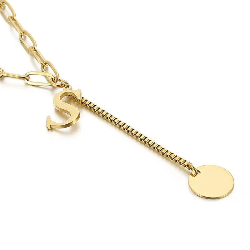 Initial Letter Box Chain Necklace