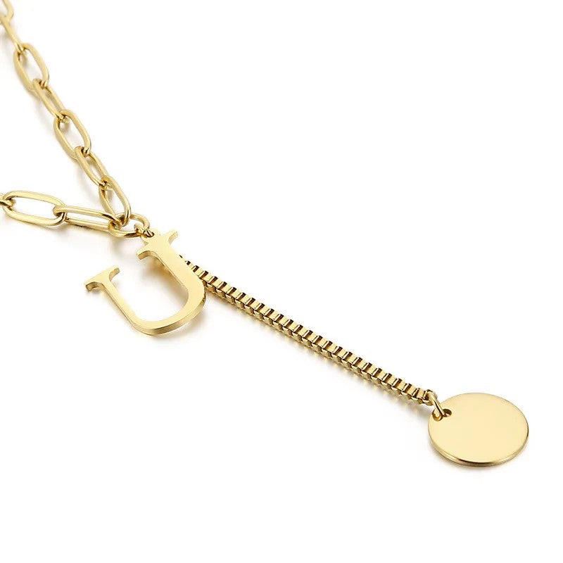 Initial Letter Box Chain Necklace